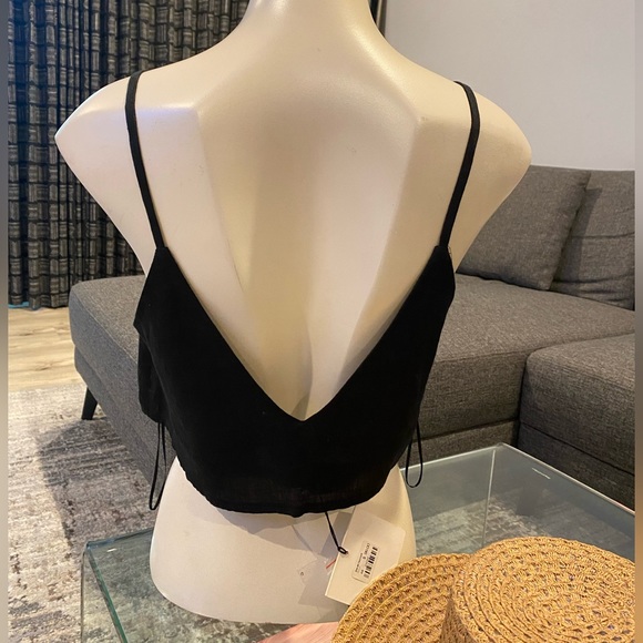 SEEK The Label Black Linen Crop Tank Top with Buttons - Picture 4 of 9